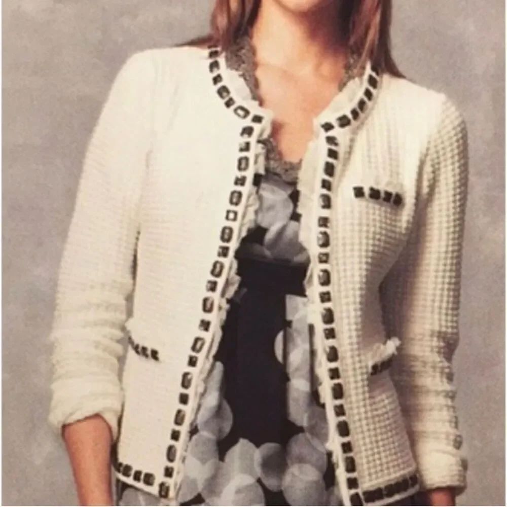 Womens CAbi Gabrielle Cardigan Jeweled Embellished Waffle Knit Sweater -  Sz M